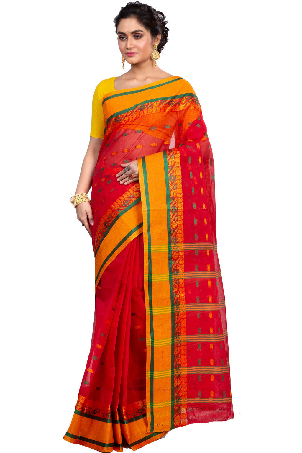 Red Pure Cotton ToraPar Tant Saree (879)